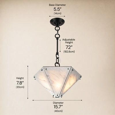 Pietra White Ink Marble Hexagonal Lantern Pendant 15.7"D