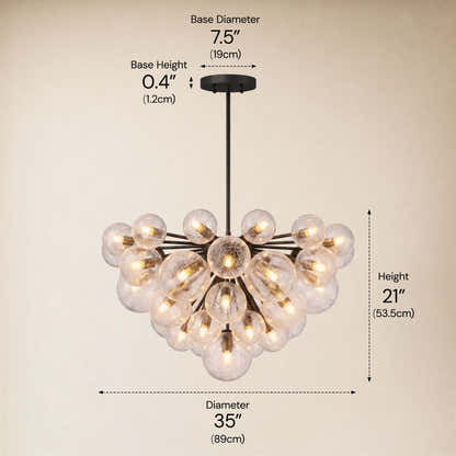 Elowen Crackled Glass Cluster Round Chandelier 24" 35"D
