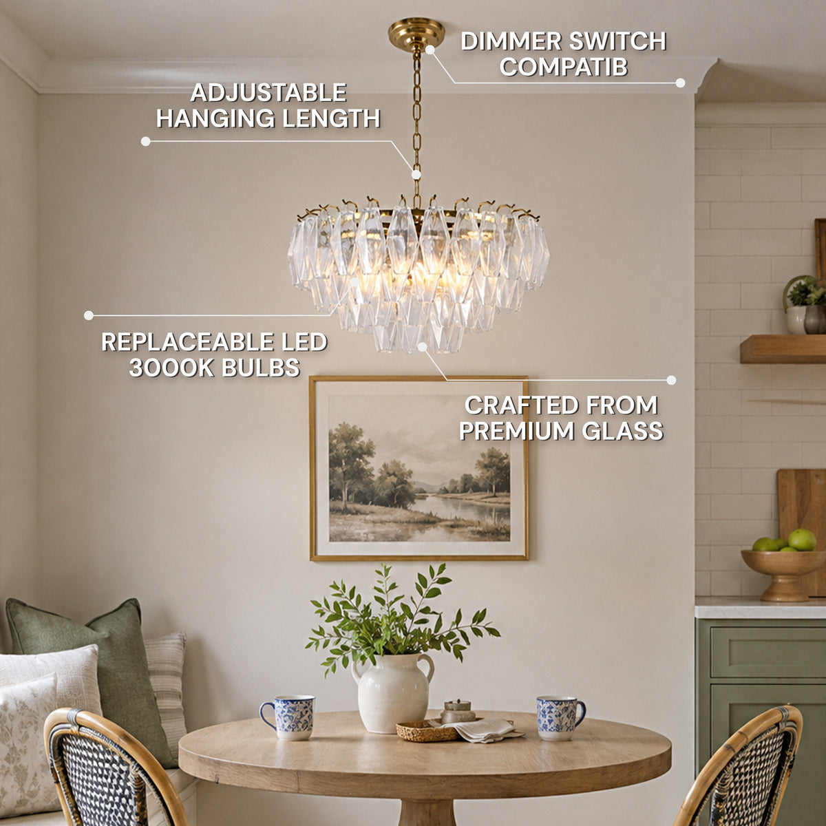Celestial Drop Glass Round Chandelier 11.8"D