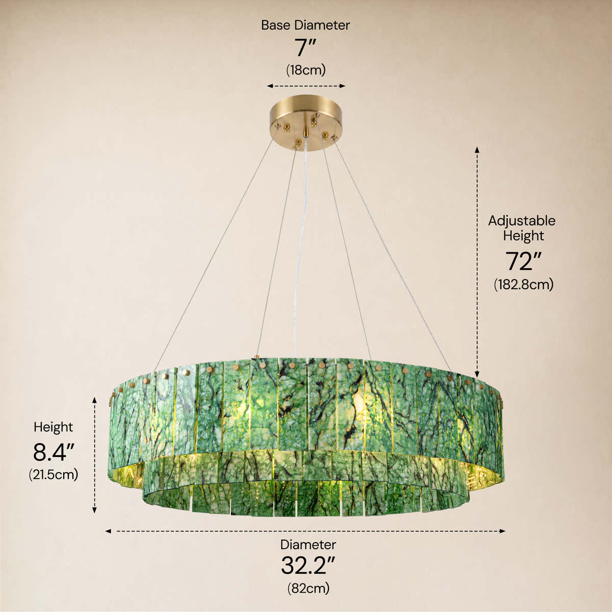 Pietra Forest Green Marble Tiered Round Chandelier 31.4"D dimensions 2