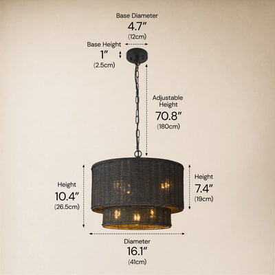 Cavana Rattan Tiered Round Pendant 16.1"D 