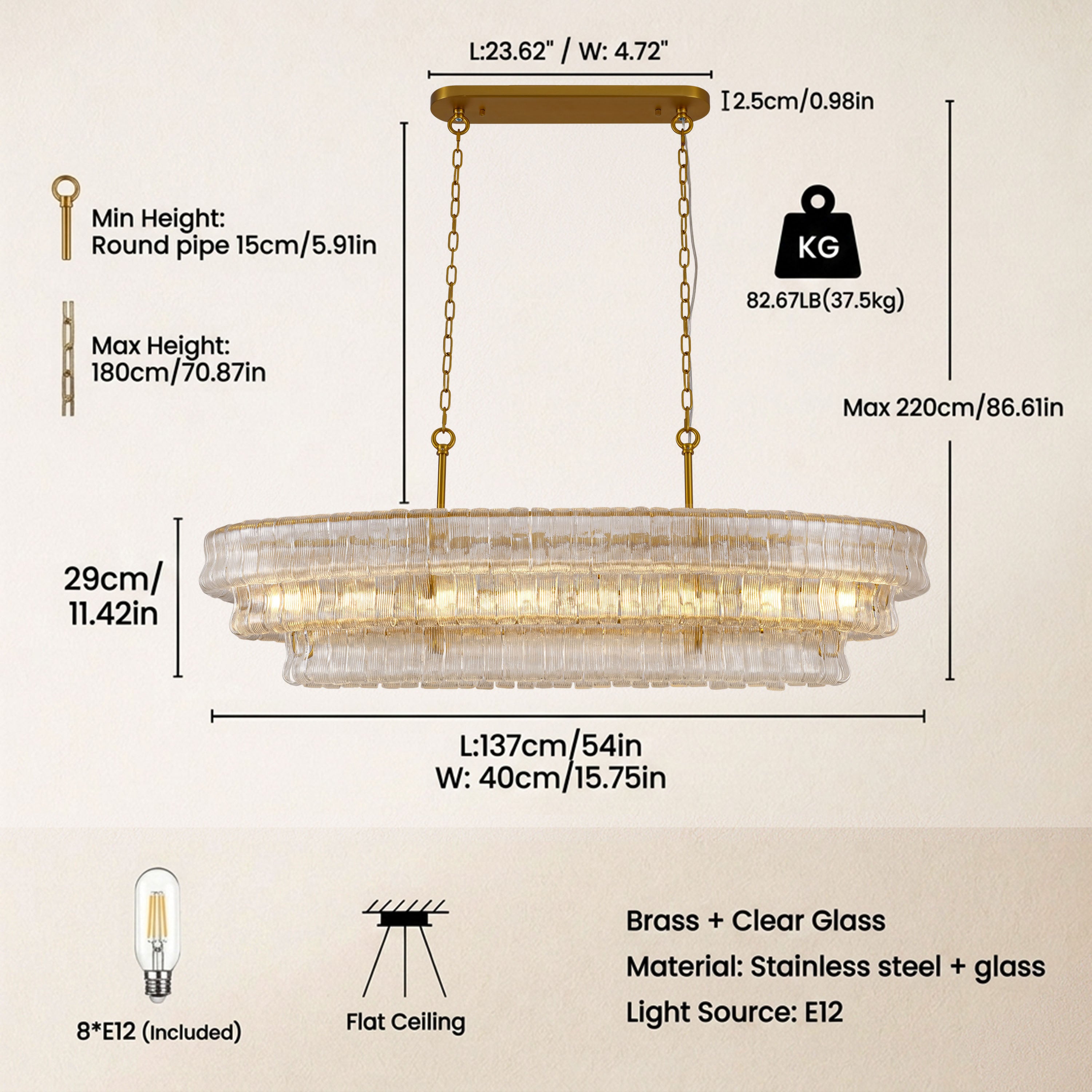 Ondalia Tiered Glass Oval Chandelier 54"W