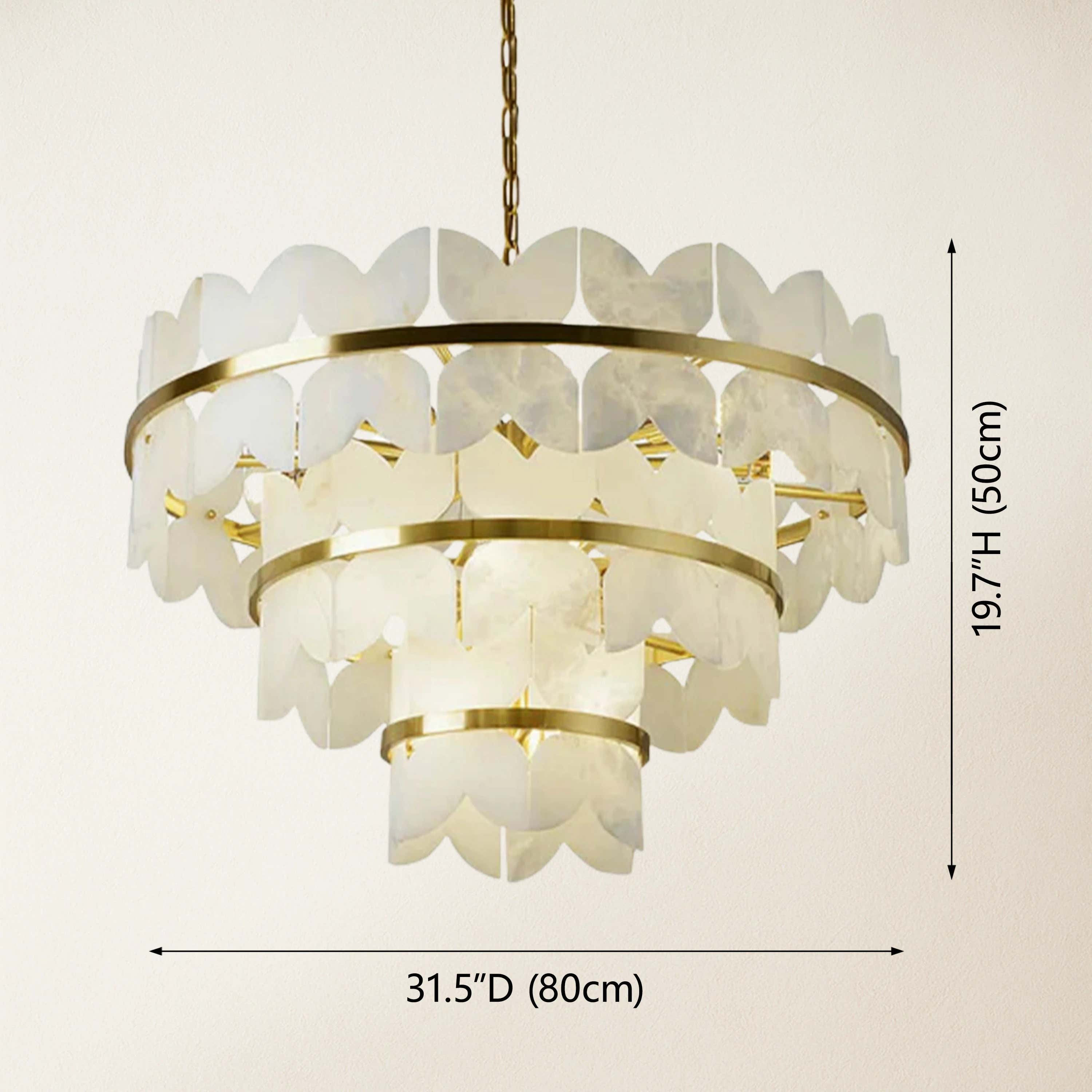 Cloudscape Alabaster Brass 3-Layer Chandelier 80cm D