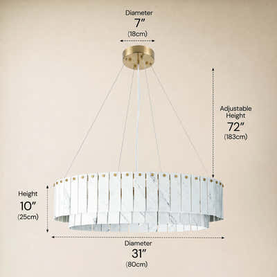 Pietra White Marble Tiered Drum Chandelier 24" 31"D