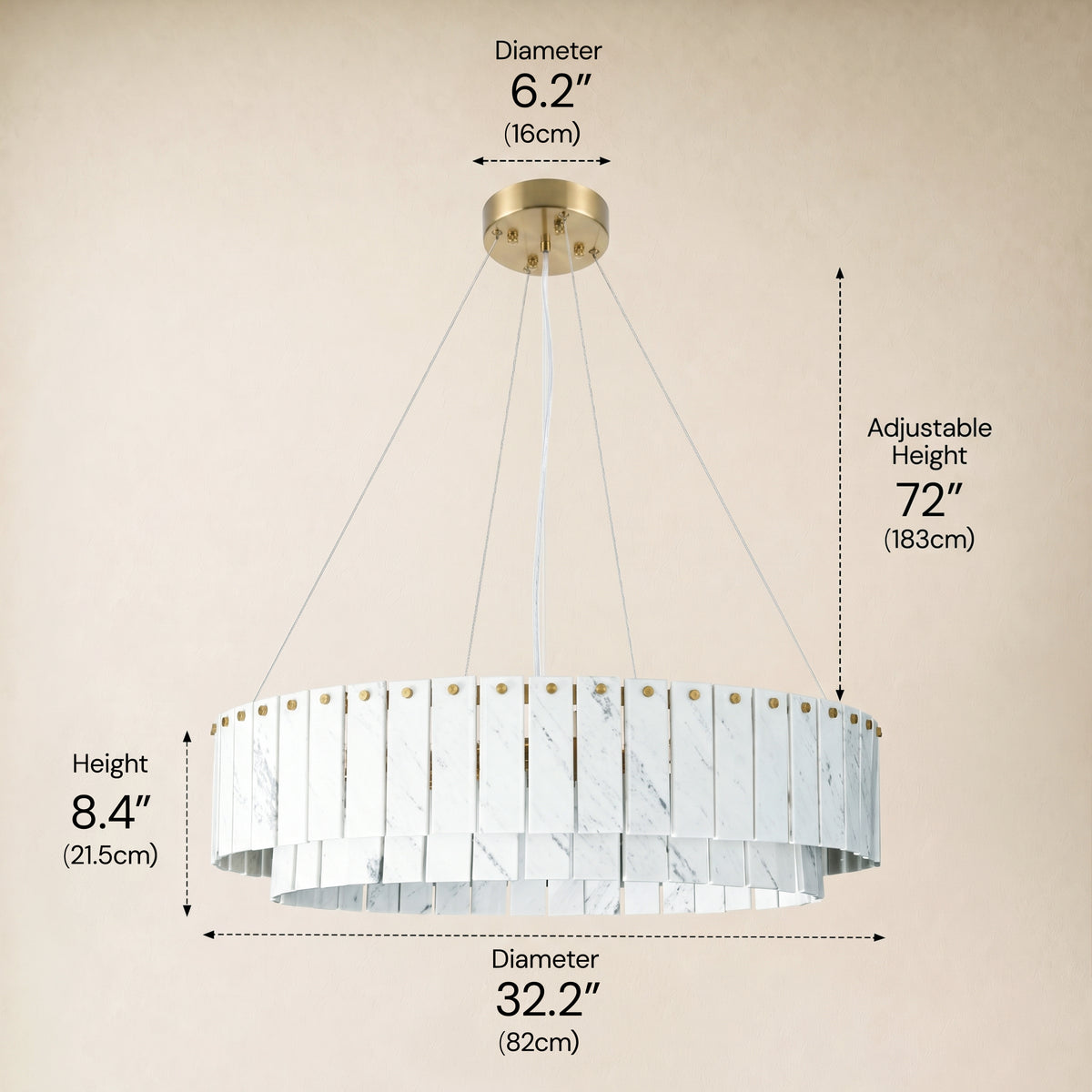 Pietra Porcelain White Marble Tiered Drum Chandelier 24" 31"D