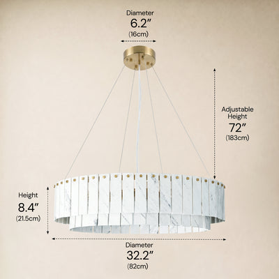 Pietra Porcelain White Marble Tiered Drum Chandelier 24" 31"D
