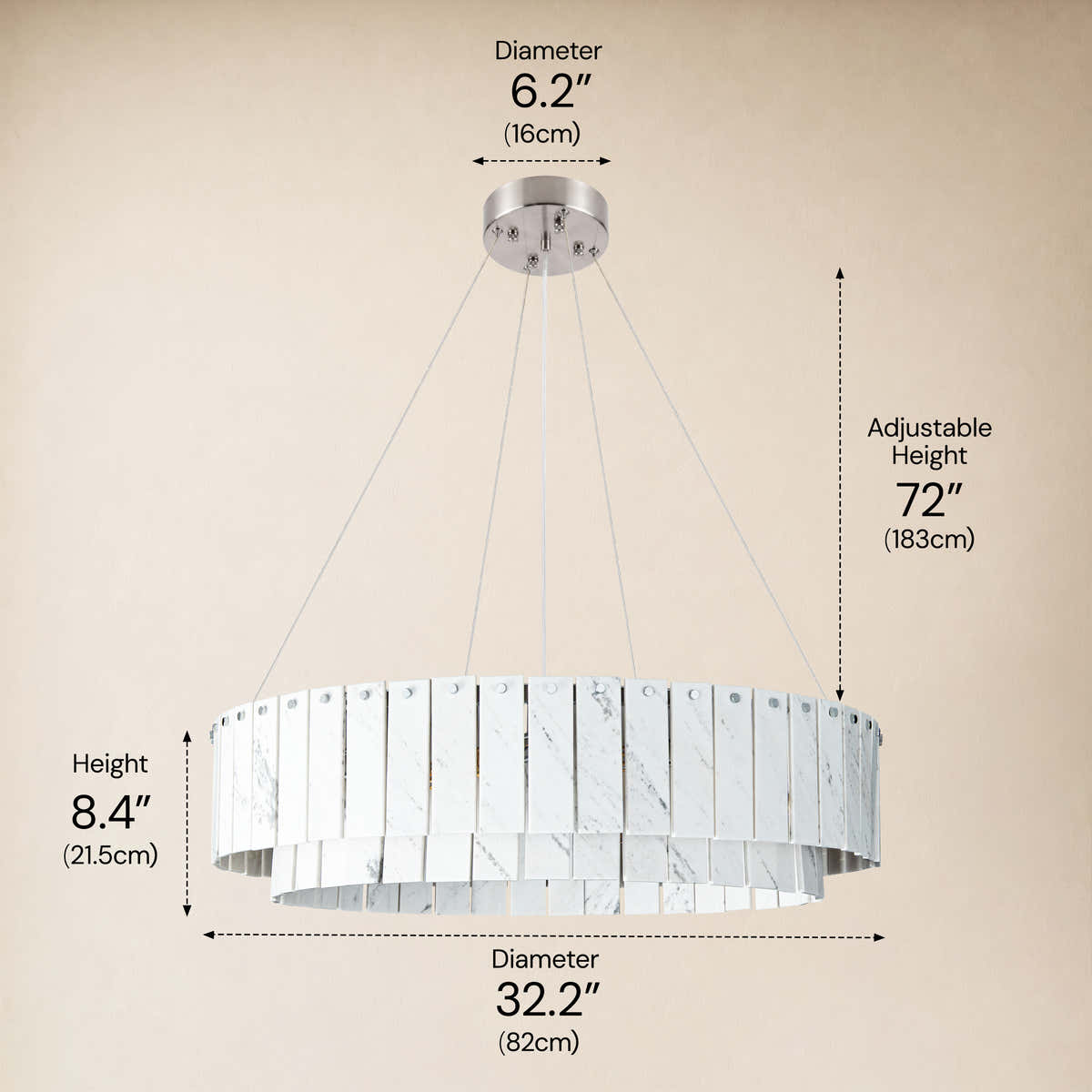 Pietra Porcelain White Marble Tiered Drum Chandelier 24" 31"D dimensions 6