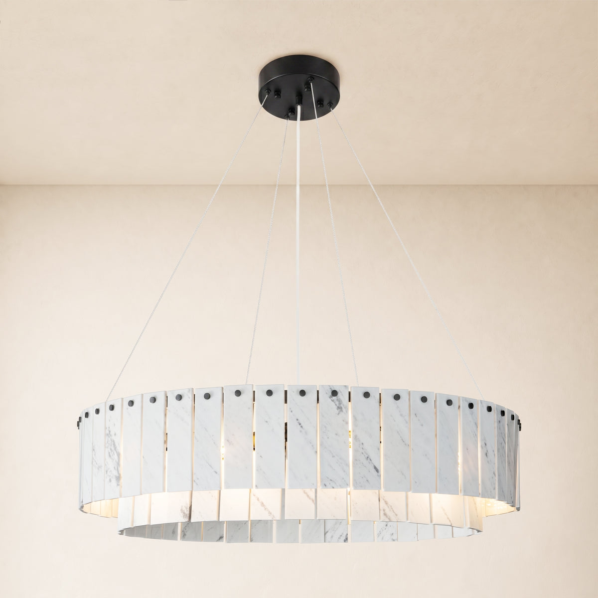 Pietra Porcelain White Marble Tiered Drum Chandelier 24" 31"D