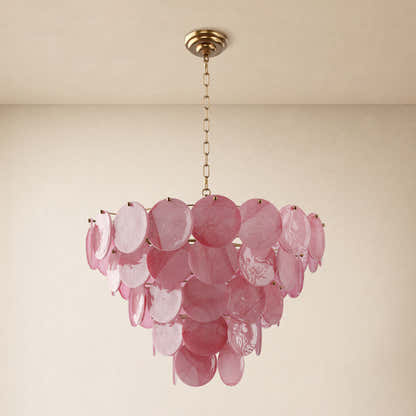 Auralis Pink Glass Disc Round Chandelier 20" 24" 31.5"D