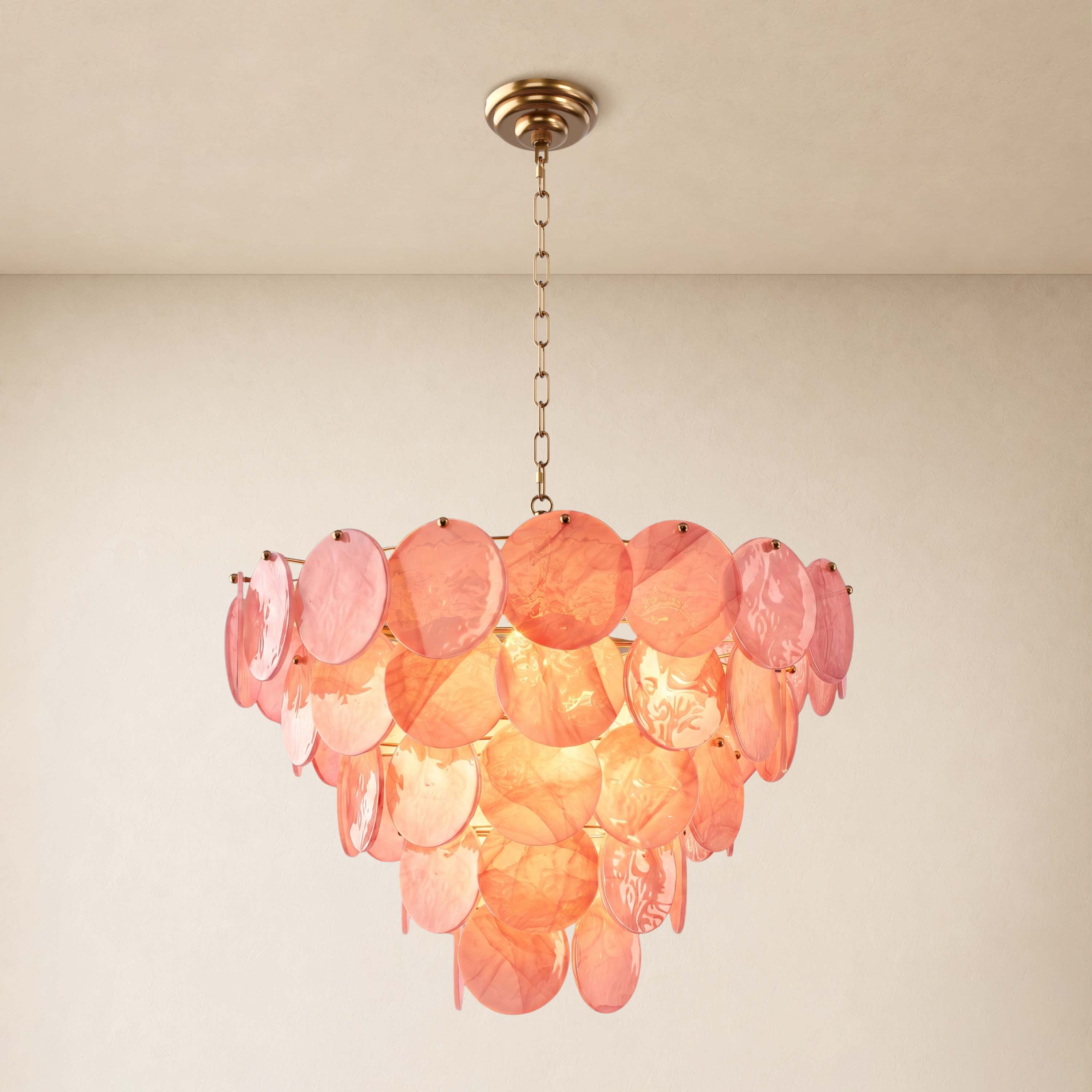 Auralis Pink Glass Disc Round Chandelier 20" 24" 31.5"D