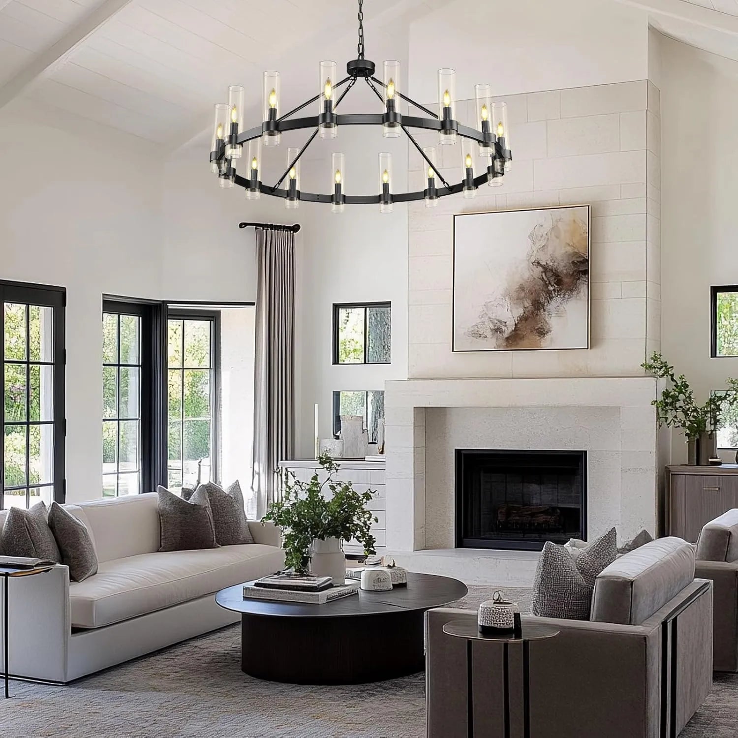 Cylora Glass Tube Round Chain Chandelier 152cm