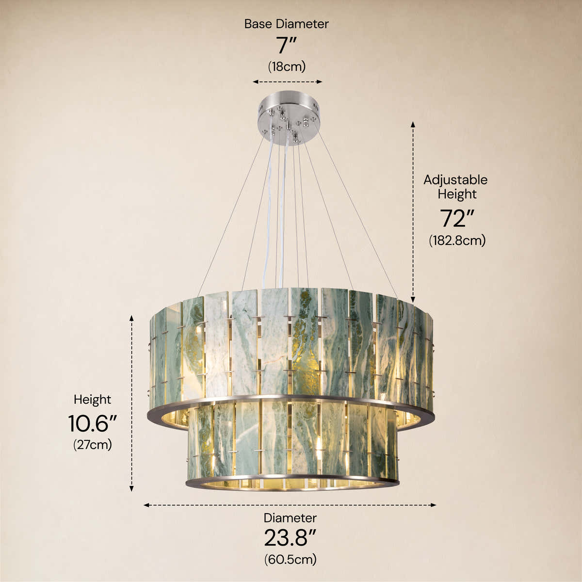 Pietra Victoria Green Marble Two-Tier Round Chandelier 25.5"D dimensions 2