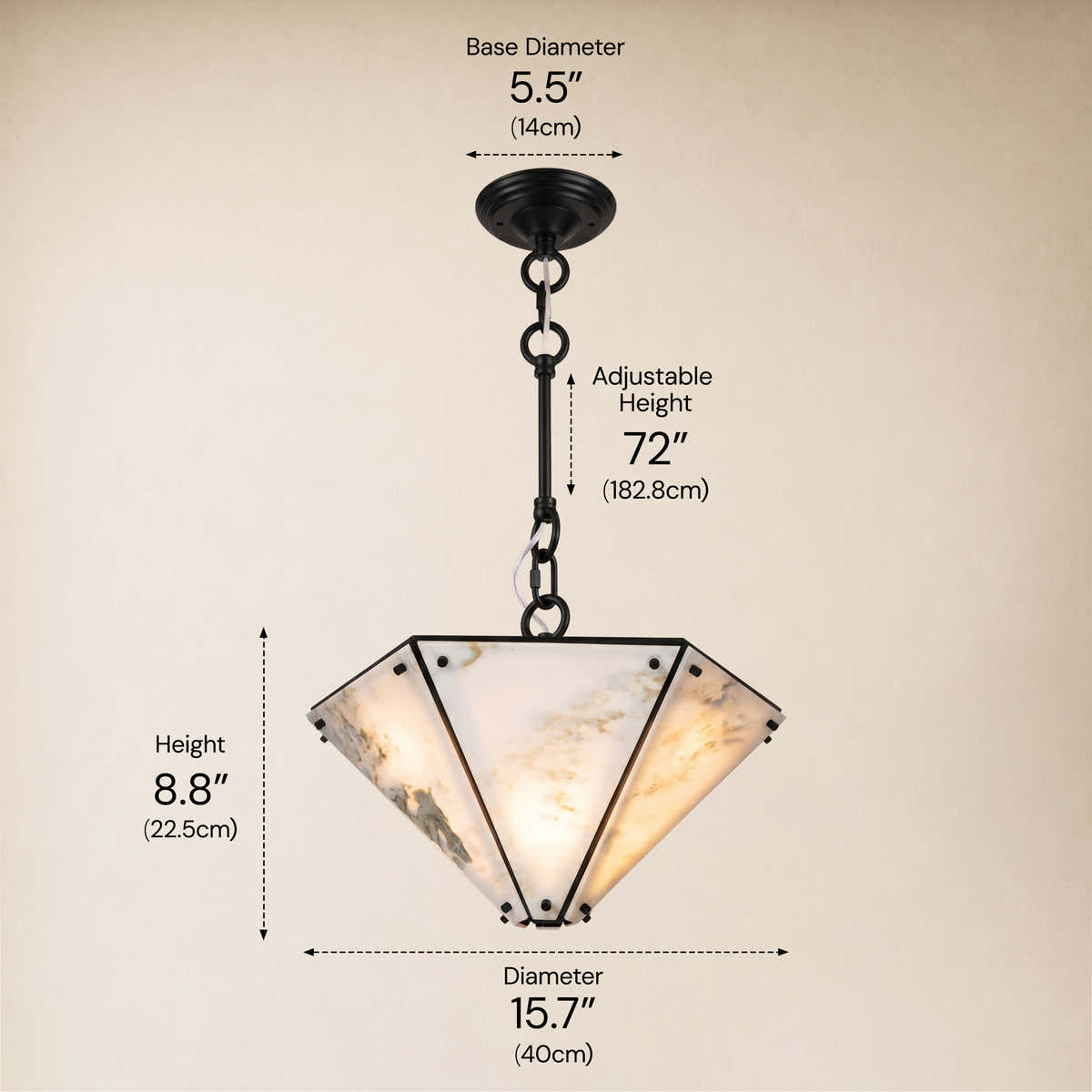Pietra Landscape Marble Hexagonal Pendant 15.7"D dimensions 2