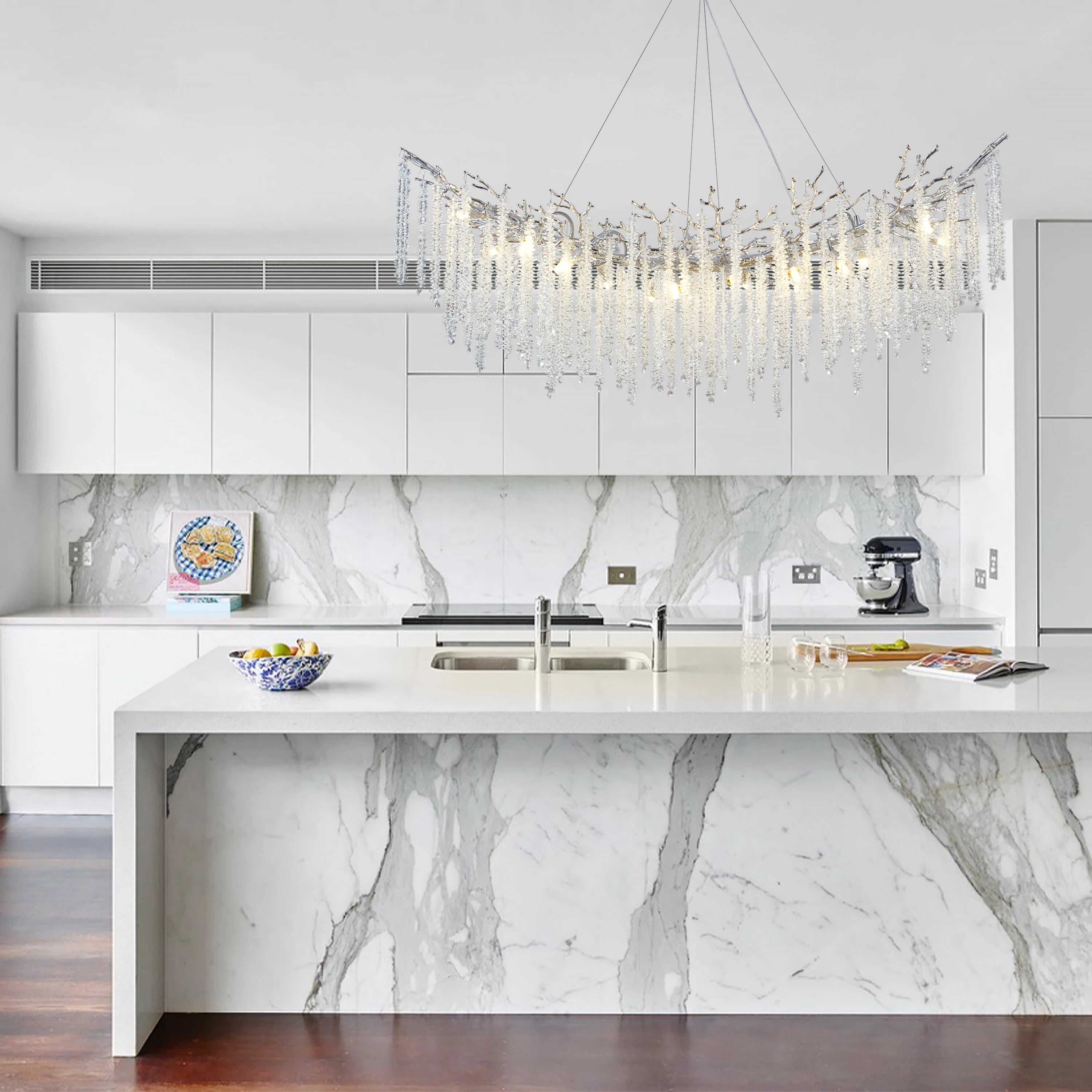 Snow Tree Branches Linear Chandelier 140cm L