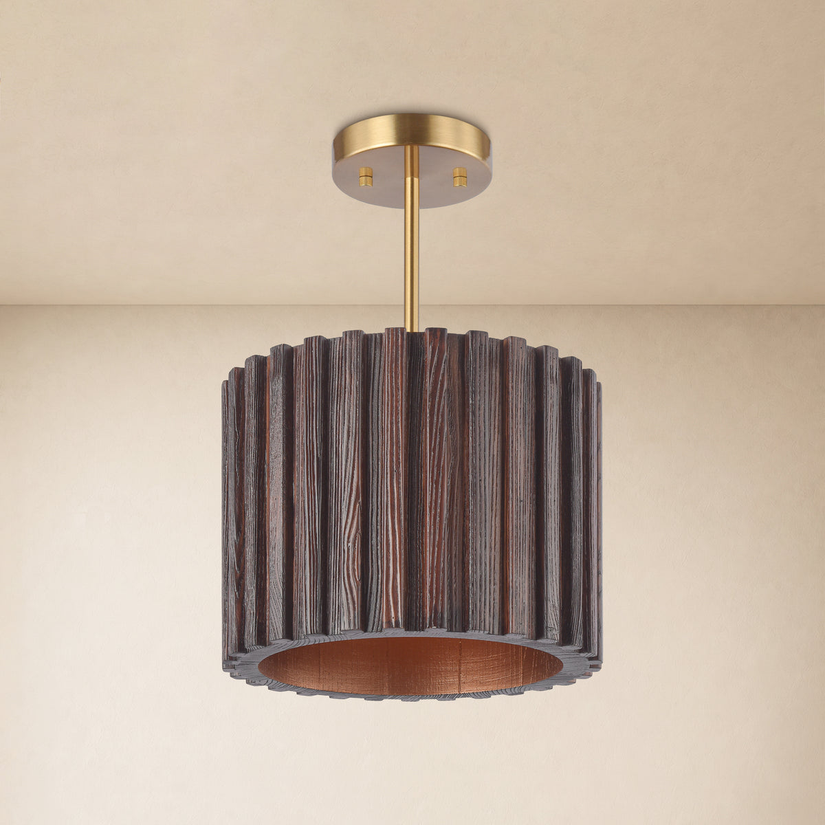 Virelune Wood Fluted Round Ceiling Light 11.8"D 