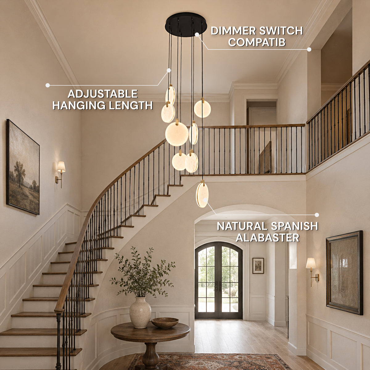 Orbelis Alabaster Round Multi-Light Chandelier 20"D