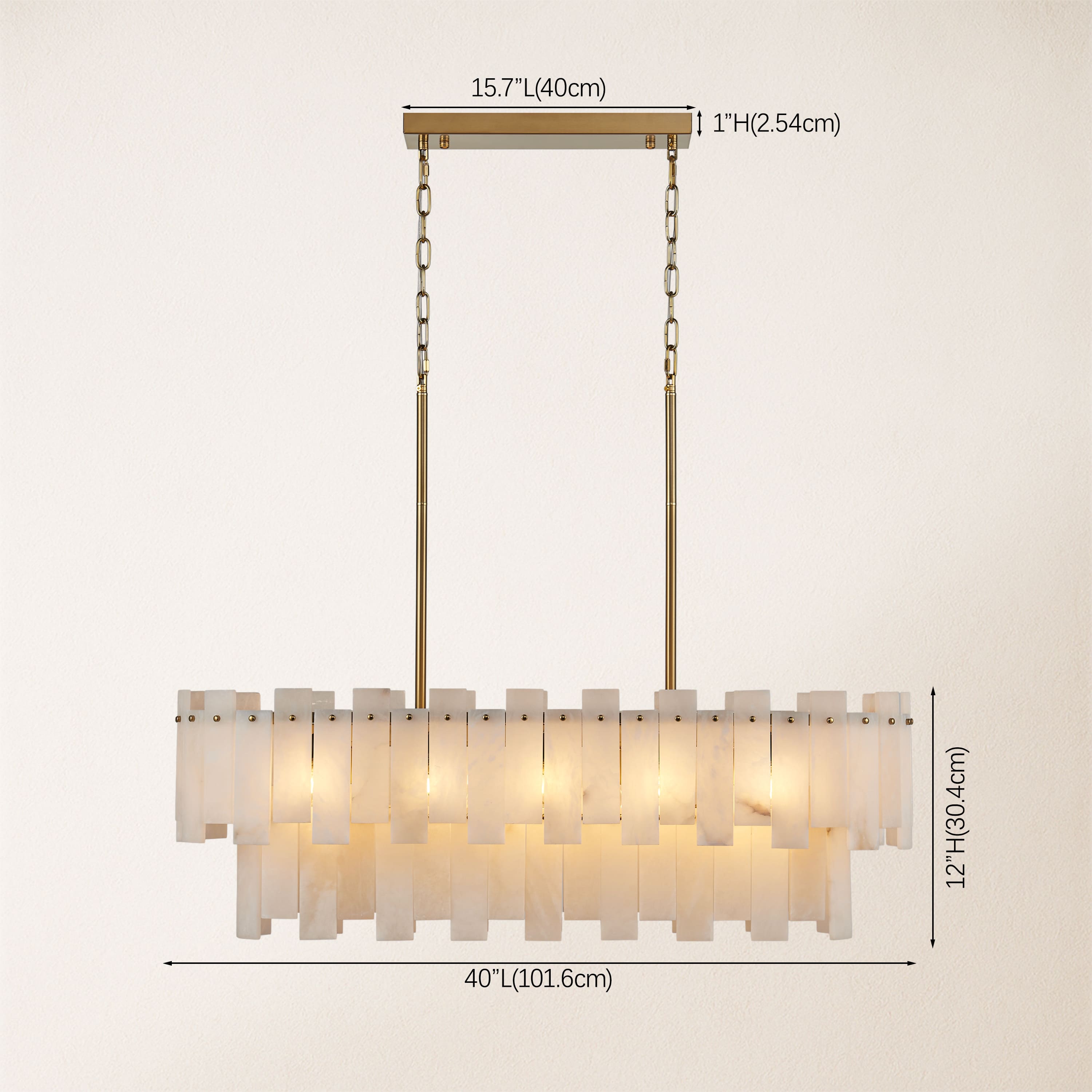 Nivislight Alabaster 2-Tier Rectangular Chandelier 101cm D