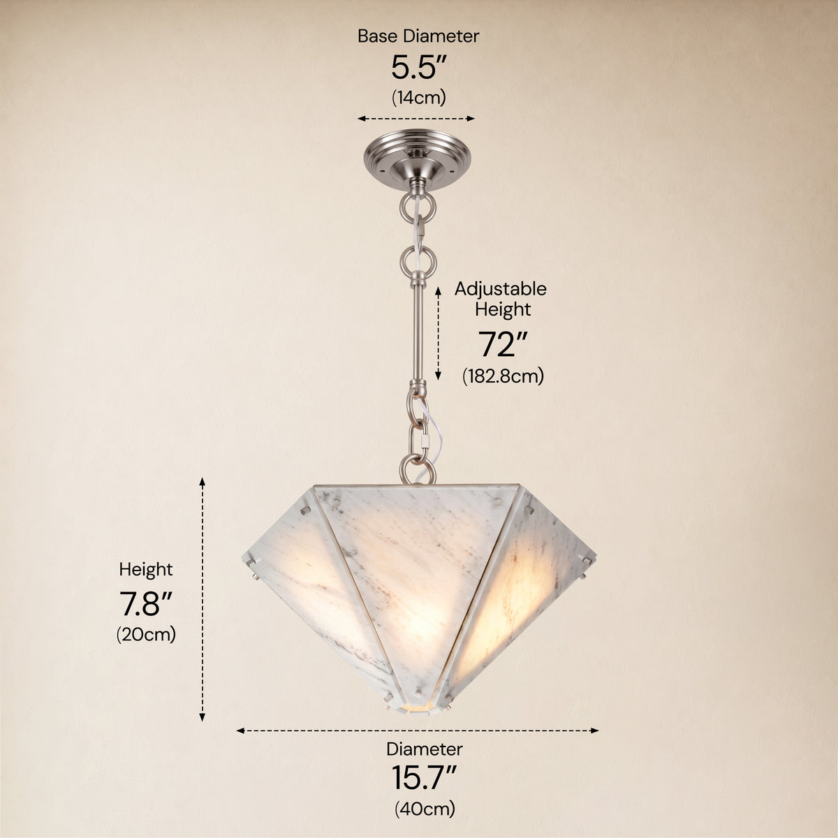 Pietra White Ink Marble Hexagonal Lantern Pendant 15.7"D