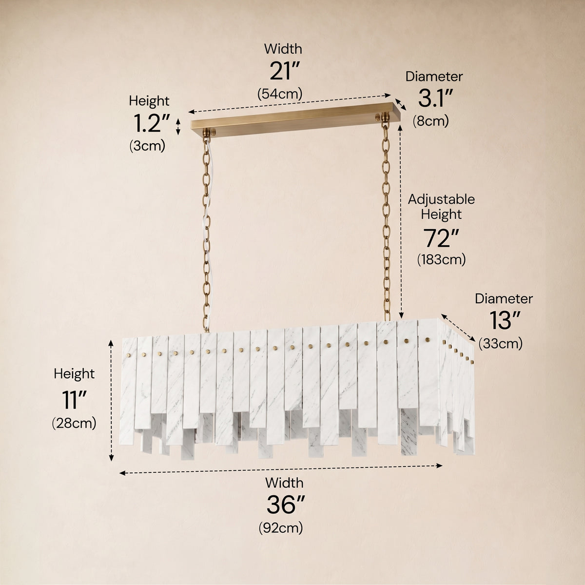 Pietra Porcelain White Marble Rectangular Chandelier 36" 40"W