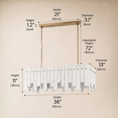 Pietra Porcelain White Marble Rectangular Chandelier 36" 40"W