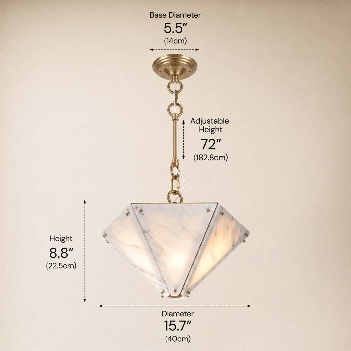 Pietra Porcelain White Marble Hexagonal Pendant 15.7"D dimensions 3