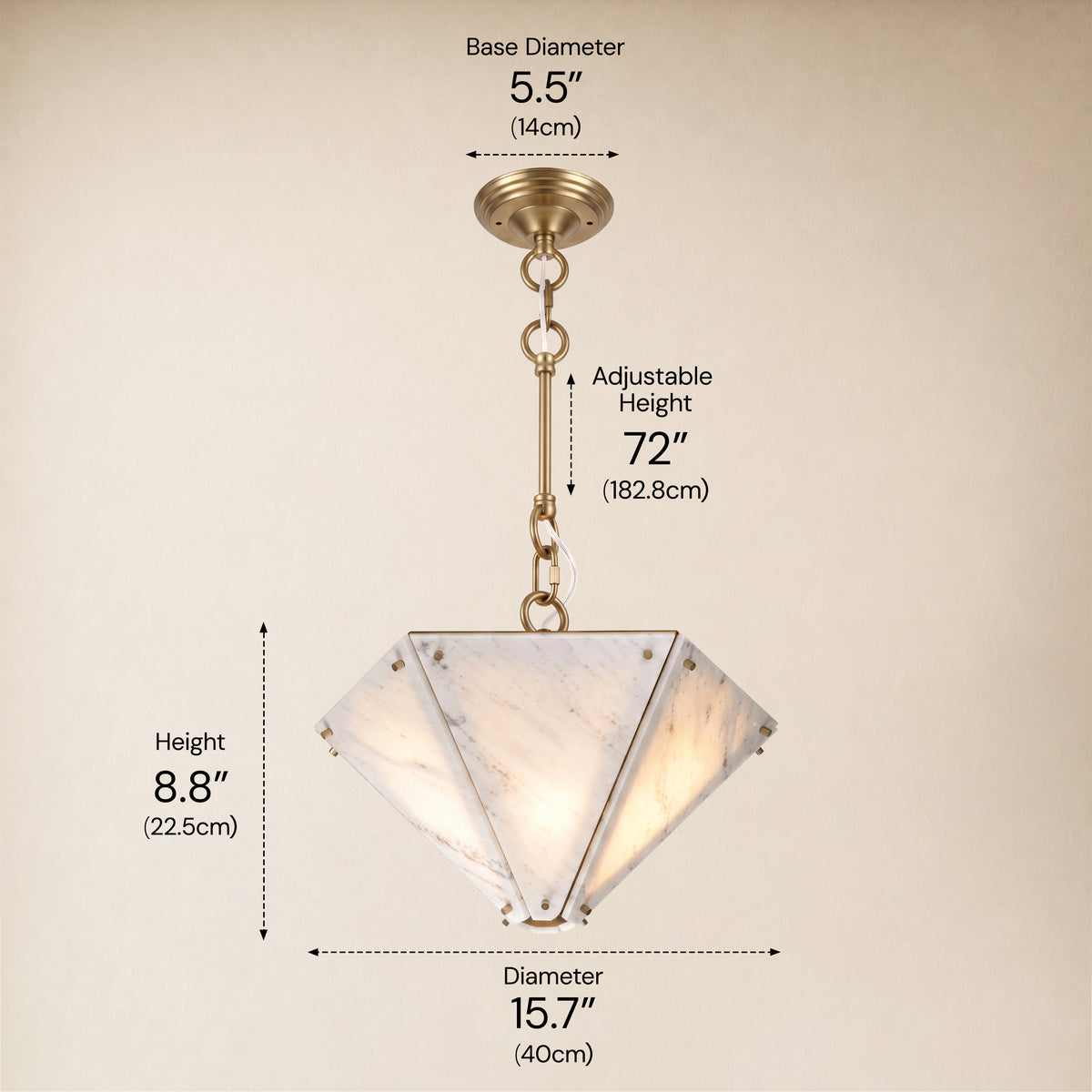 Pietra Porcelain White Marble Hexagonal Pendant 15.7"D