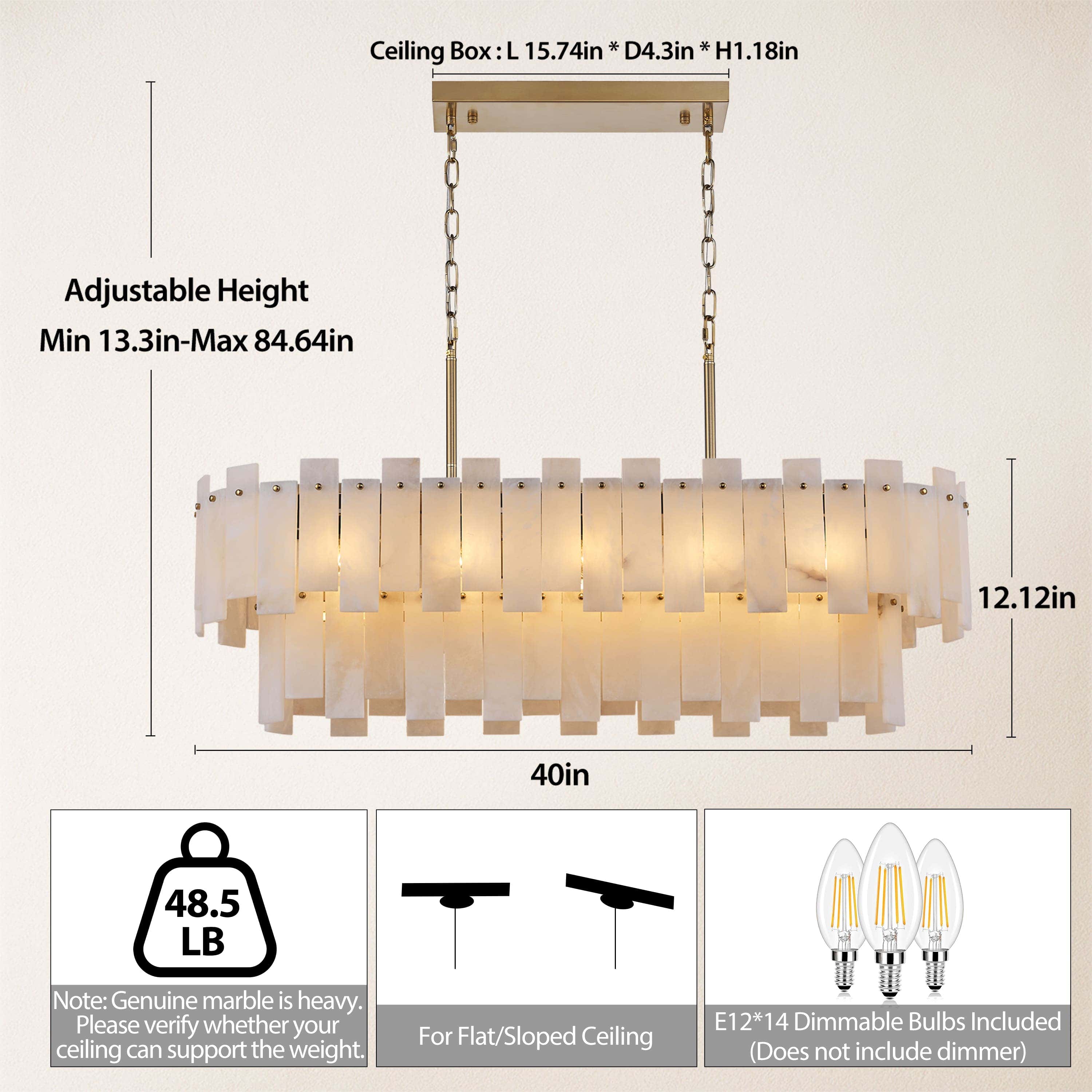 Nivislight Alabaster 2-Tier Rectangular Chandelier 101cm D