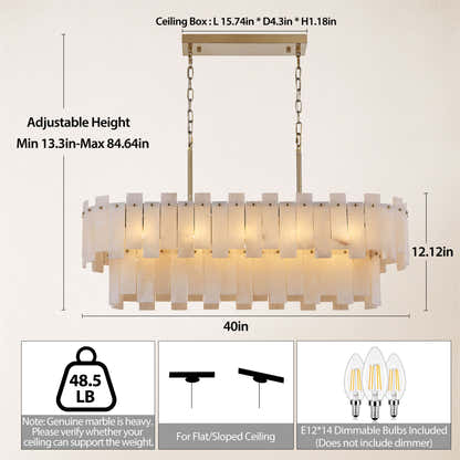 Nivislight Alabaster 2-Tier Rectangular Chandelier 101cm D