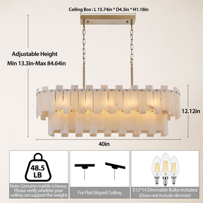 Nivislight Alabaster 2-Tier Rectangular Chandelier 101cm D