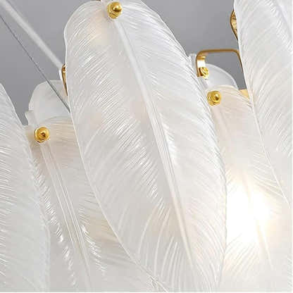 Avelis Glass Feather Round Chandelier 80cm D