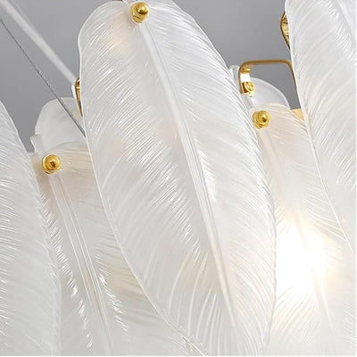 Avelis Glass Feather Round Chandelier 60cm D