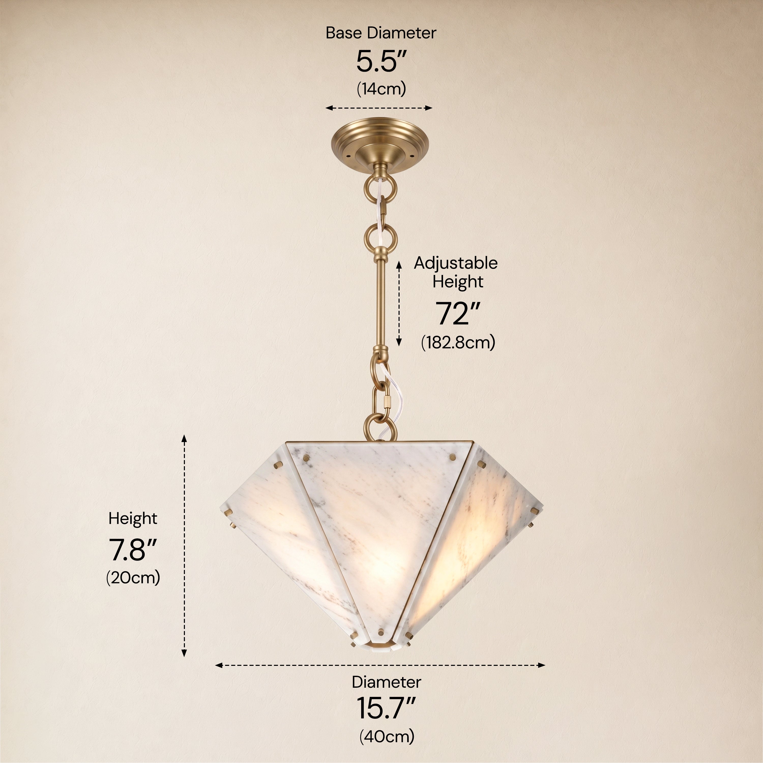 Pietra White Ink Marble Hexagonal Lantern Pendant 15.7"D