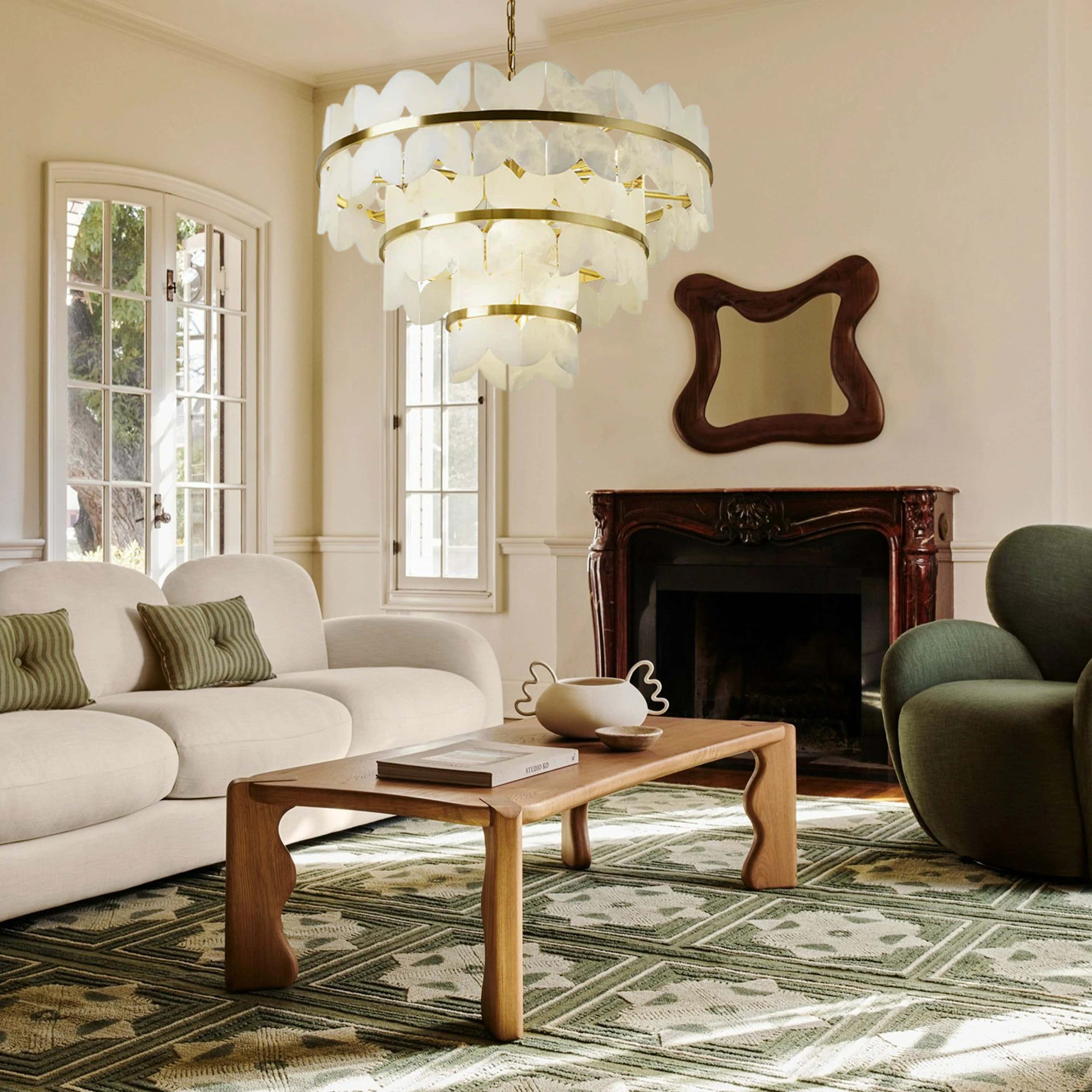 Cloudscape Alabaster Brass 3-Layer Chandelier 80cm D