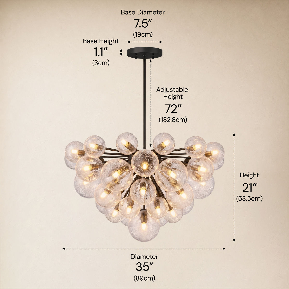 Elowen Crackled Glass Cluster Round Chandelier 24" 35"D
