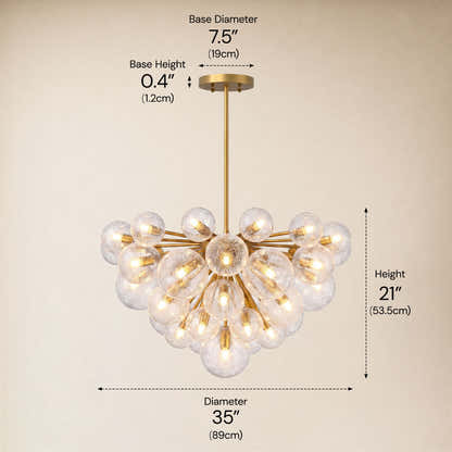 Elowen Crackled Glass Cluster Round Chandelier 24" 35"D