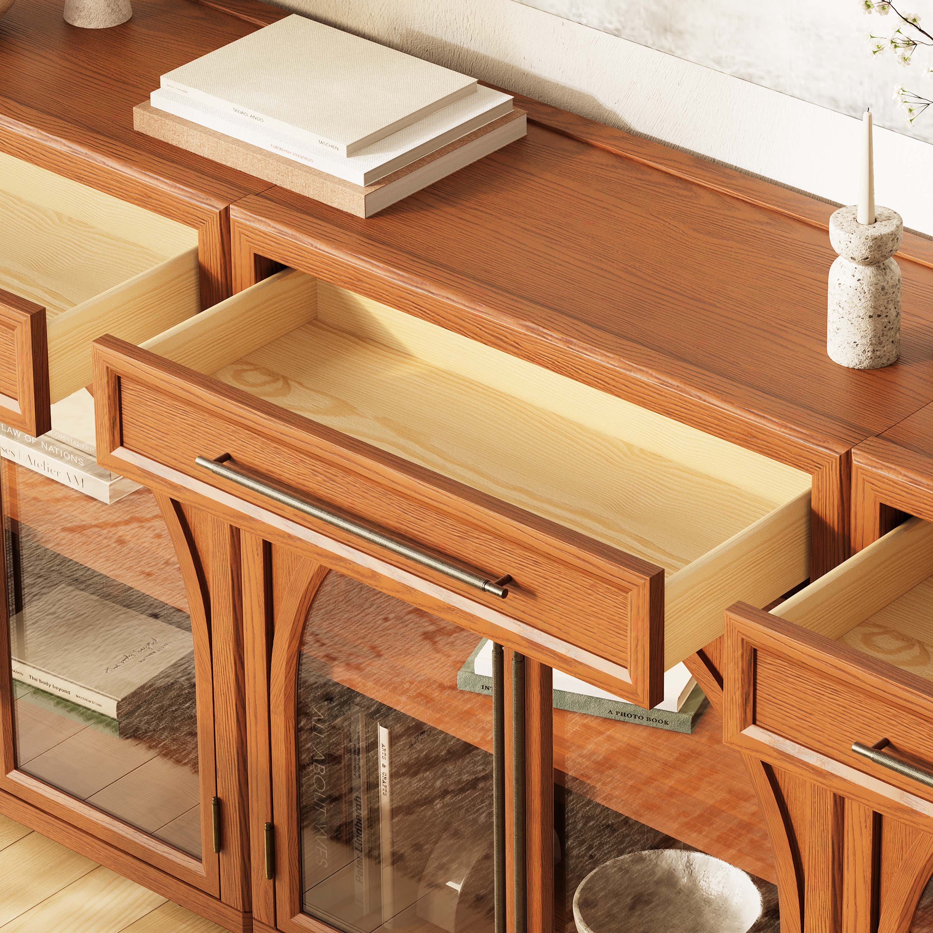 Alvar Arched 94.5" Oak Sideboard with Drawers(Set of 3)