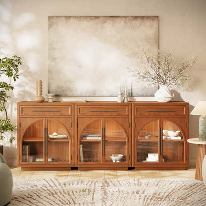 Alvar Arched 94.5" Oak Sideboard with Drawers(Set of 3)