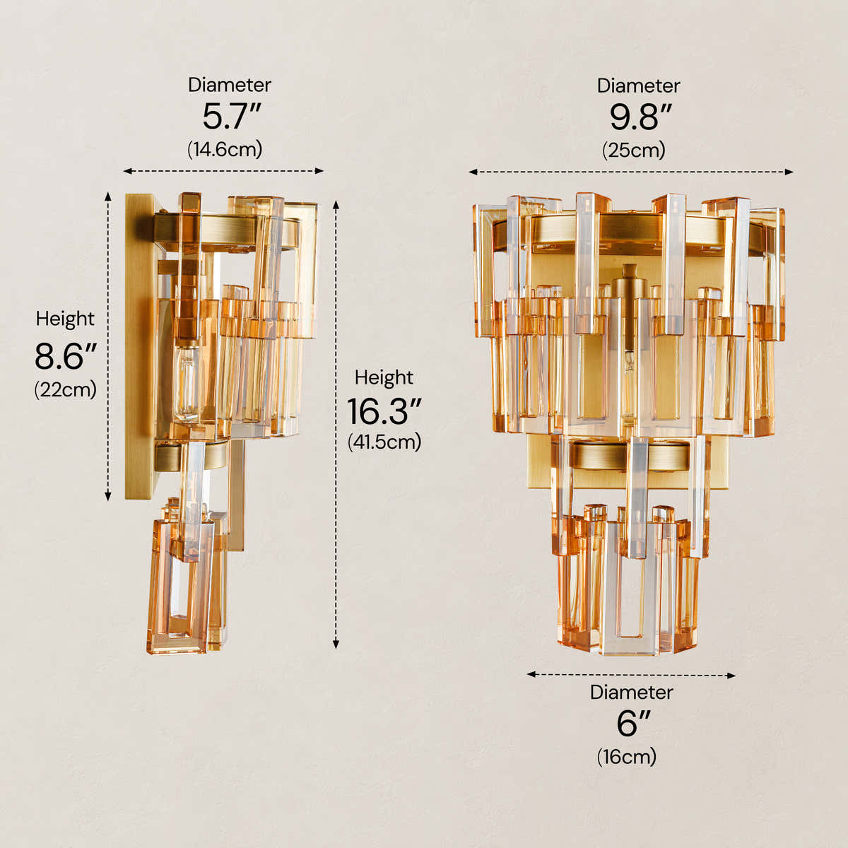 Cirelle Crystal Rectangular Wall Sconce 16.3"H #Color_Clear dimensions 1