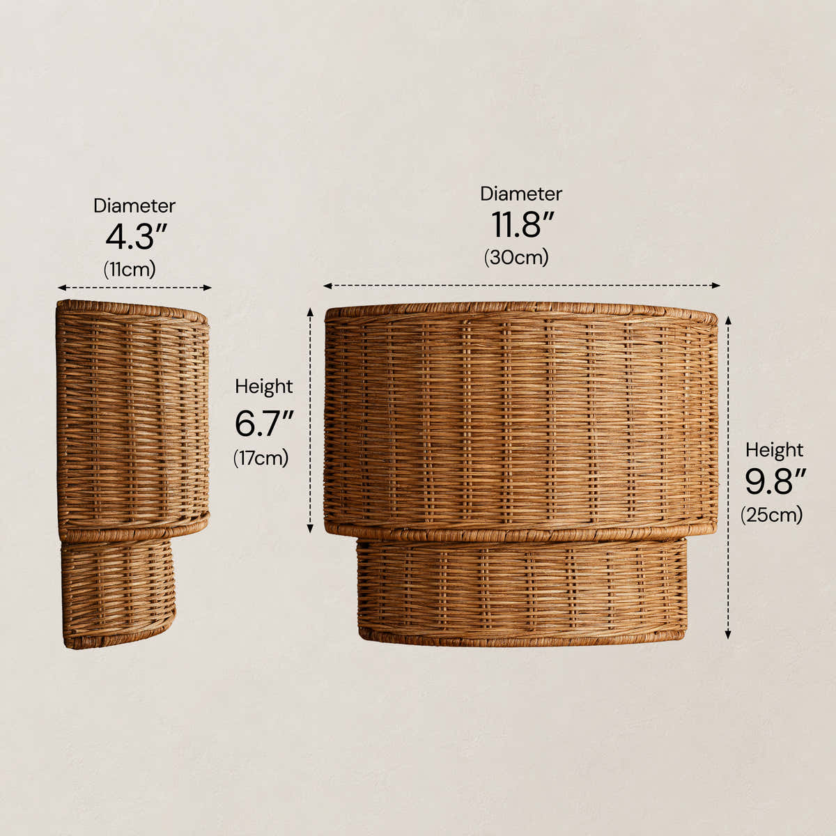 Cavana Rattan Tiered Wall Sconce 10"H #Finish_Natural,Size_10" dimensions 1
