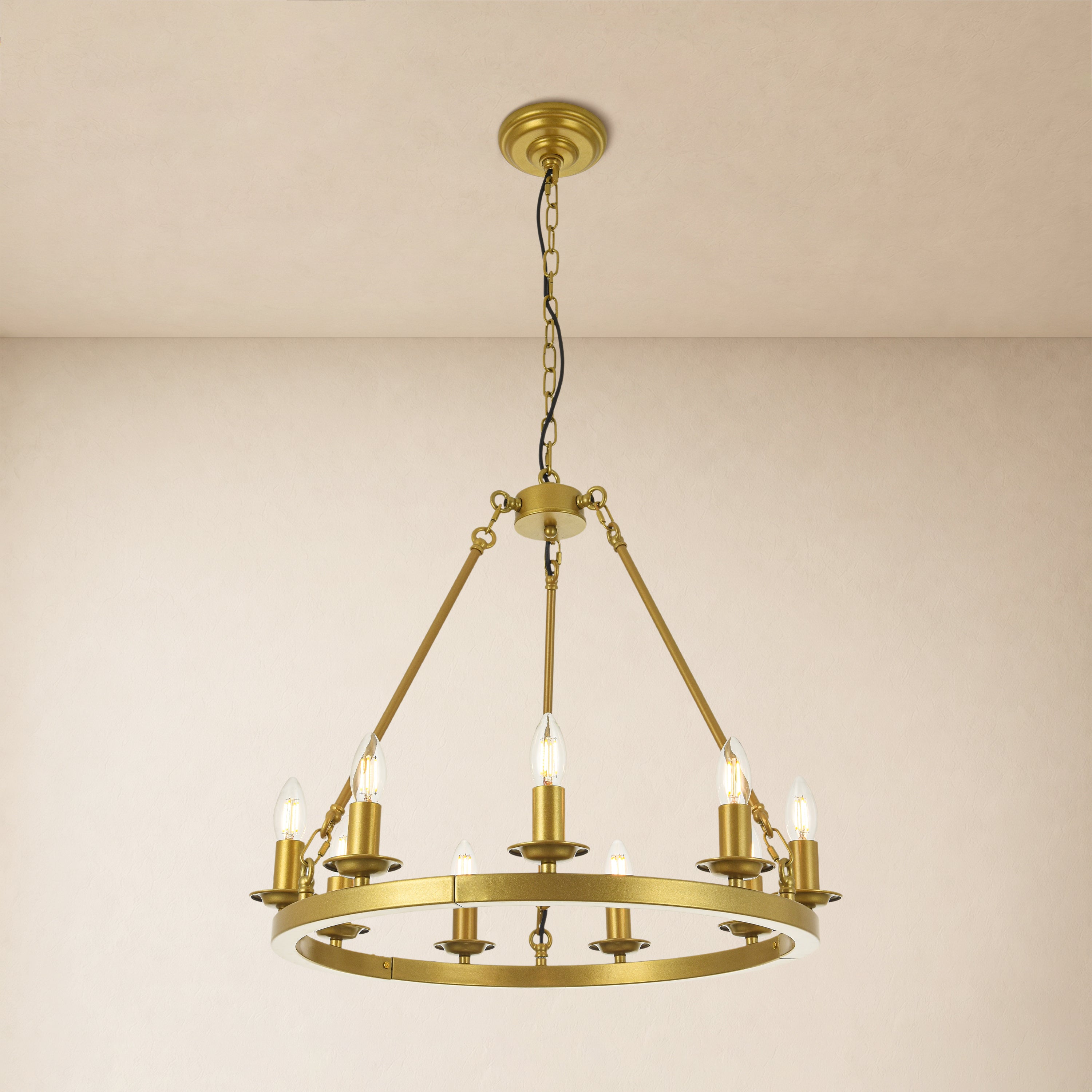 Wagon Wheel Candle Round Chandelier 26"D#Finish_Gold