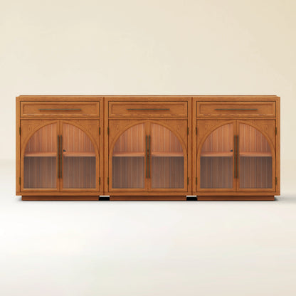 Alvar Arched 94.5" Oak Sideboard with Drawers(Set of 3)