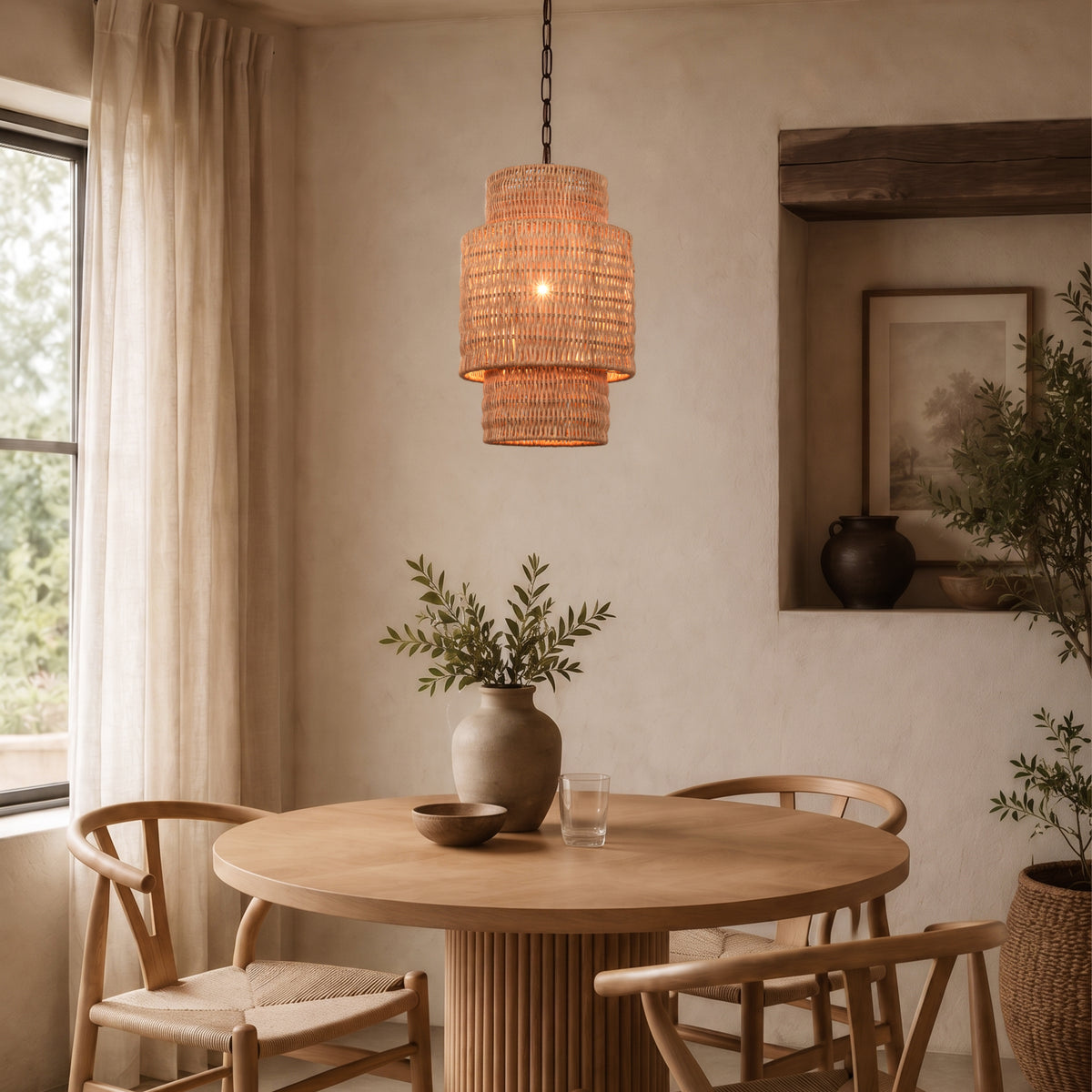Cavana Rattan Round Pendant 9"D#Finish_Natural