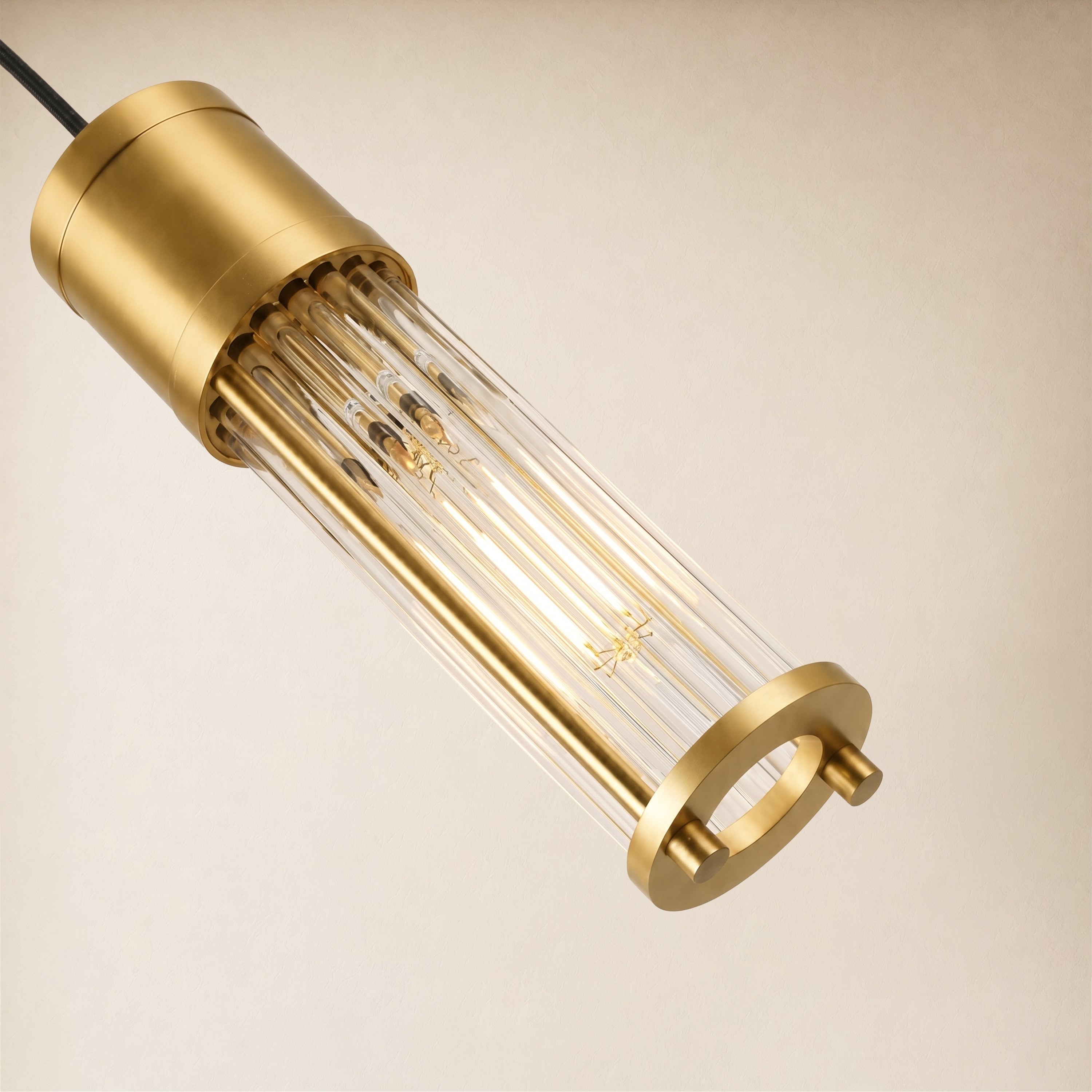 Briar Ribbed Glass Cylinder Pendant 11"H#Finish_Gold