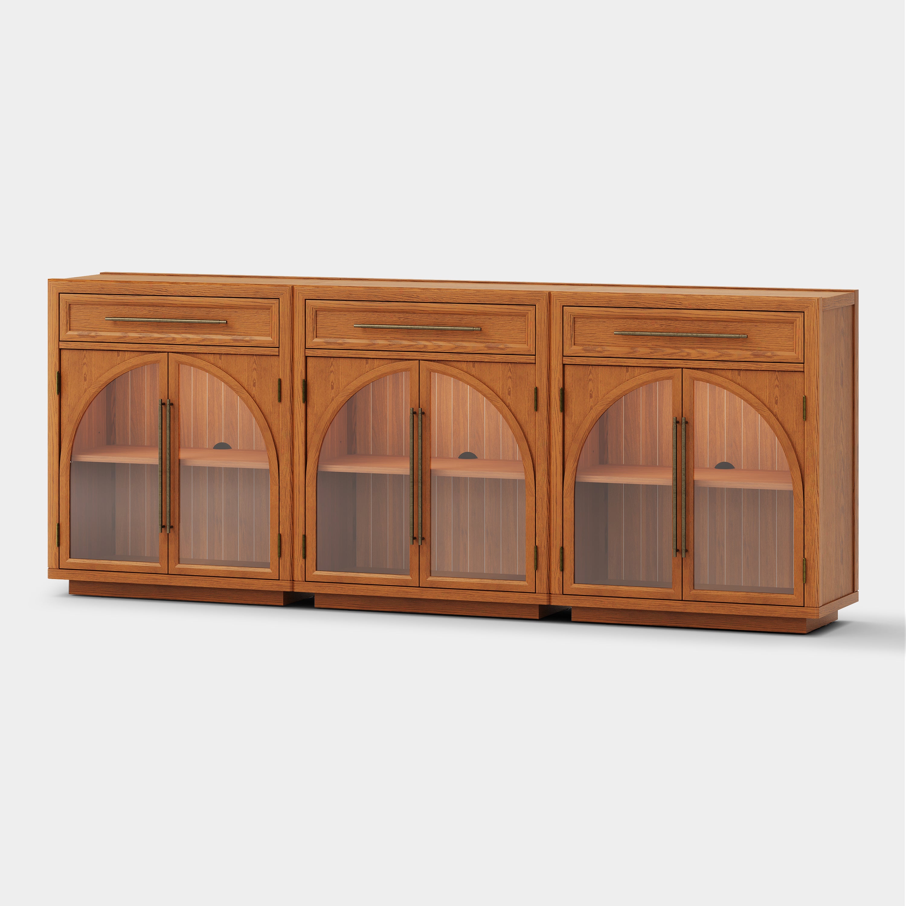 Alvar Arched 94.5" Oak Sideboard with Drawers(Set of 3)