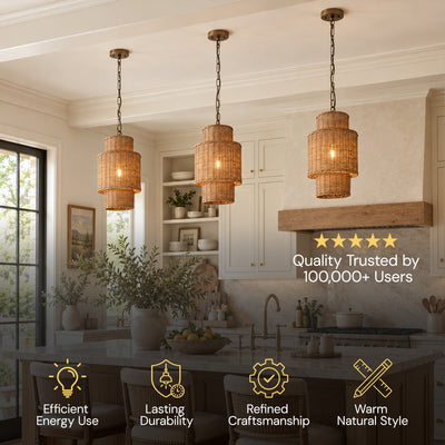 Cavana Rattan Tiered Pendant 10"D