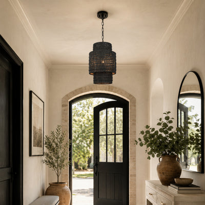 Cavana Rattan Round Pendant 9"D#Finish_Black