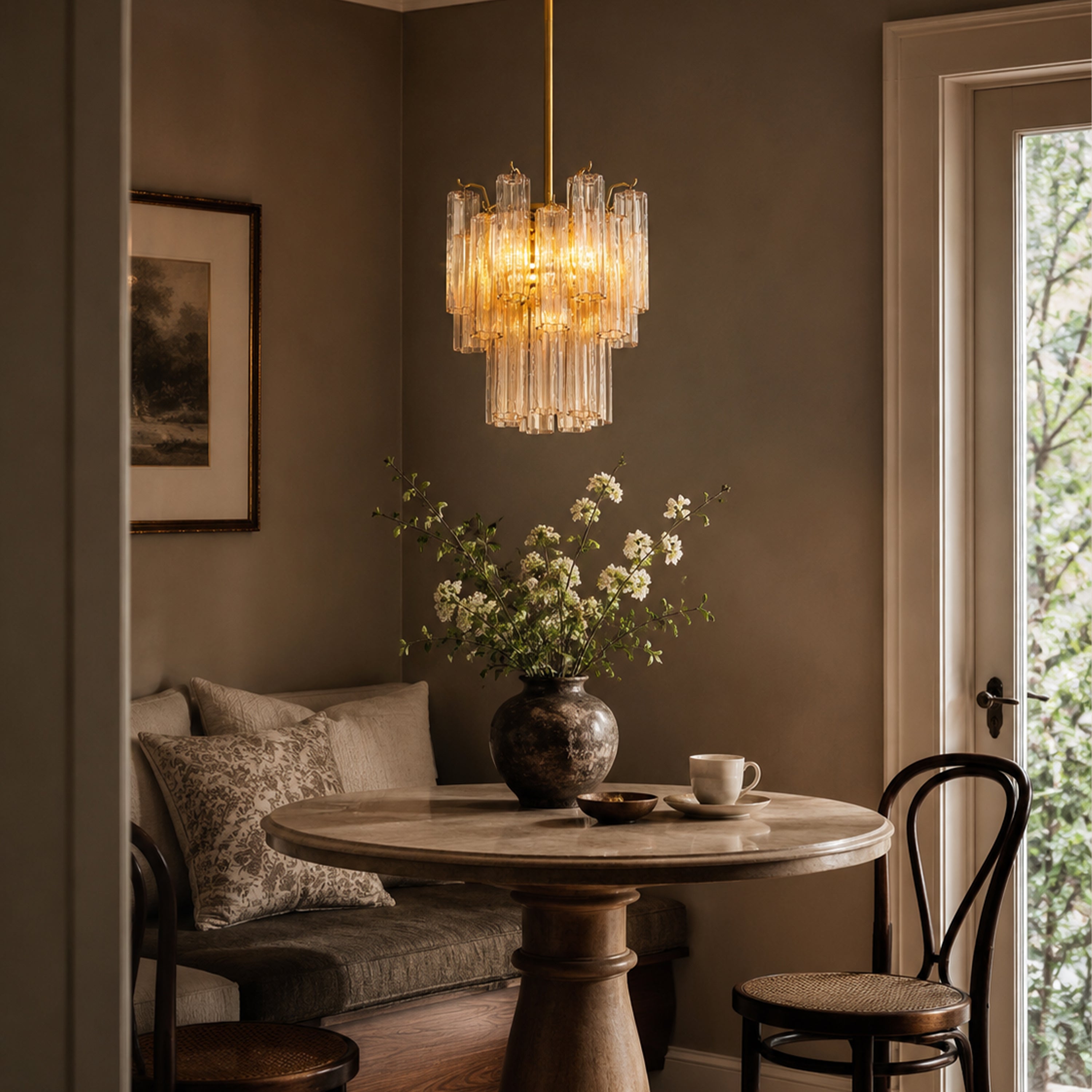 Dawel Glass Round Chandelier 12"D#Glass_Clear