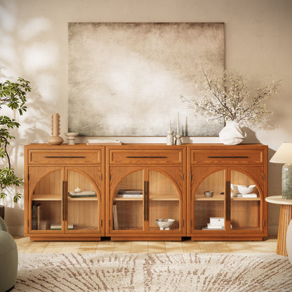 Alvar Arched 96" Oak Sideboard with Drawers(Set of 3)