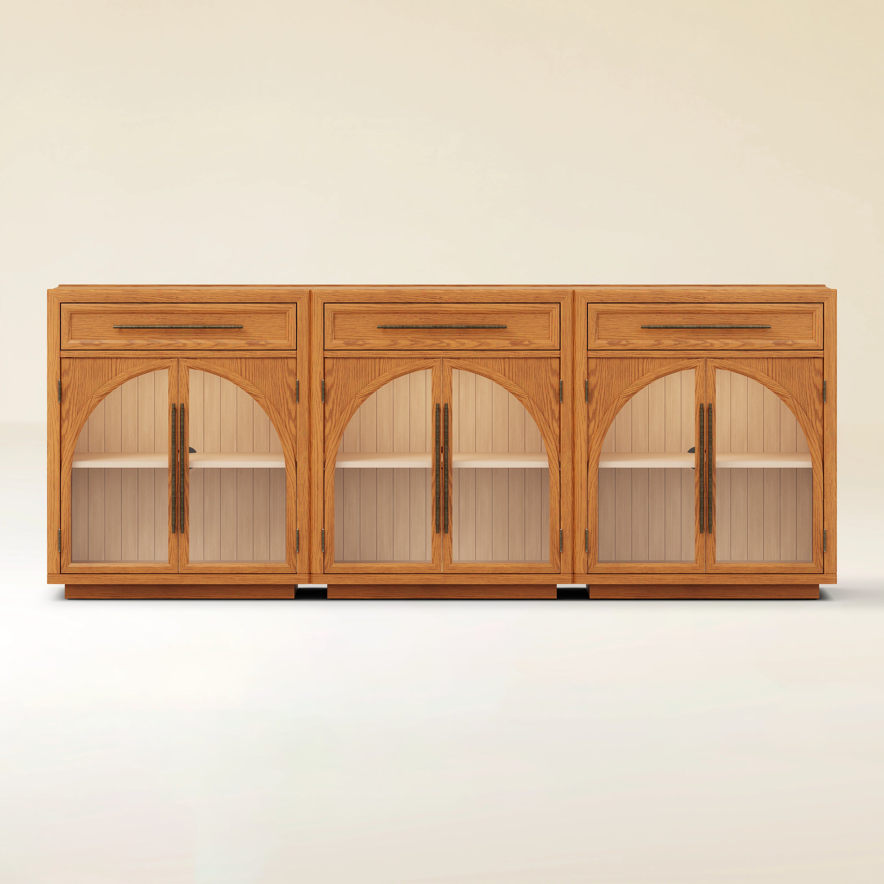 Alvar Arched 96" Oak Sideboard with Drawers(Set of 3)