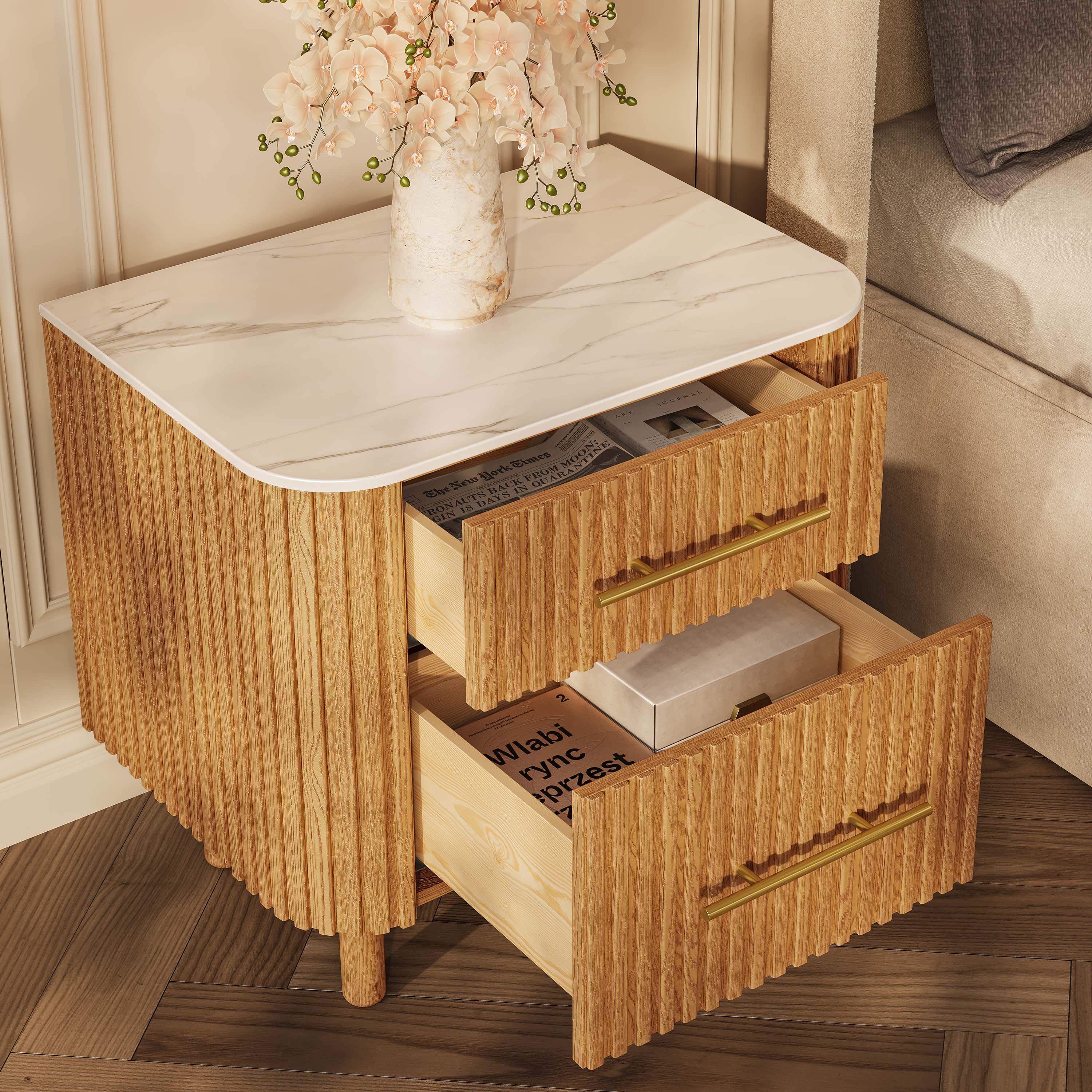 Charlie Sintered Stone Nightstand 26" W